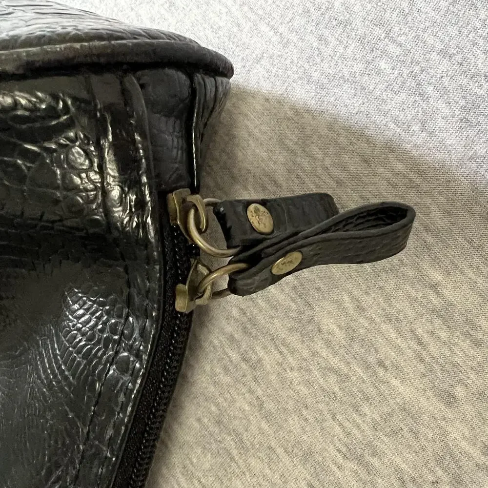Bueno Croc Embossed Shoulder Tote Bag Womens Black Zip Double Strap Laptop